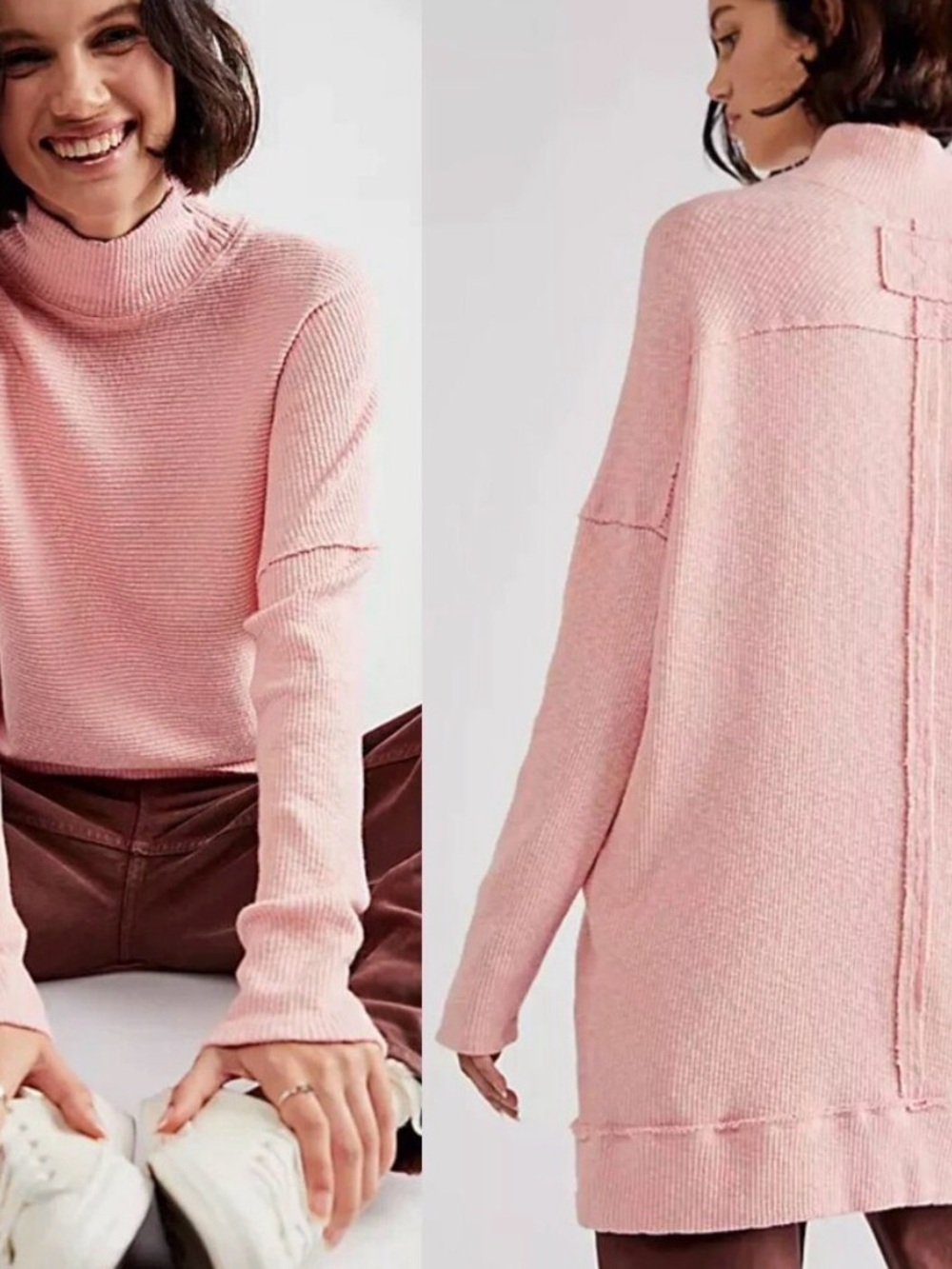 We The Free Casey Tunic Free People Pink Ribbed Oversized Comfy Mockneck Medium